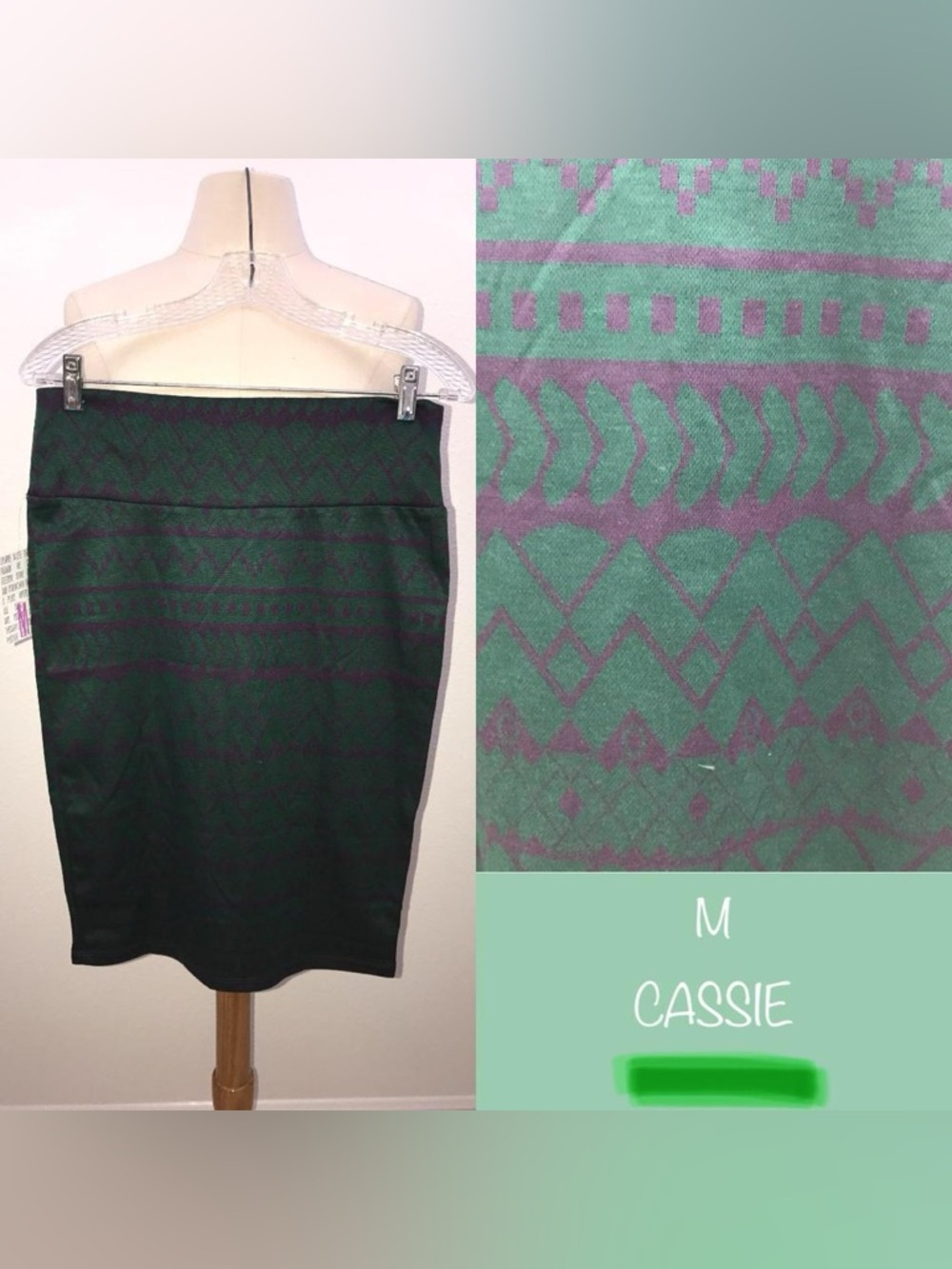 LuLaRoe Cassie Pencil Skirt in Dark Green and Navy Pattern